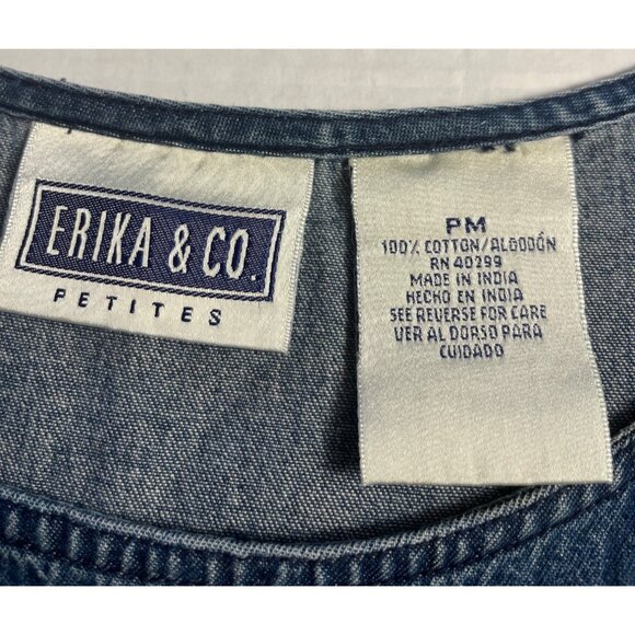 Vintage Denim Floral Embroidered Sleeveless maxi/midi  Dress Erika & Co PM - Picture 3 of 11